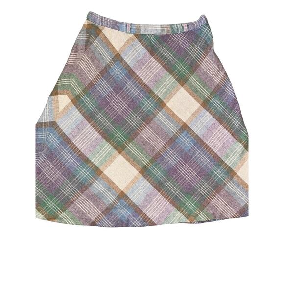 Parsons Place Ltd Wool Skirt- Pastel Plaid Pattern- Belt Loops, Button Zip 31 In - Picture 4 of 10